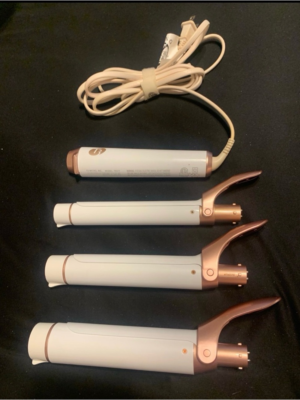 T3 Whirl Trio Interchangeable Hair Curling Iron White Rose Gold 3-Piece Barrel